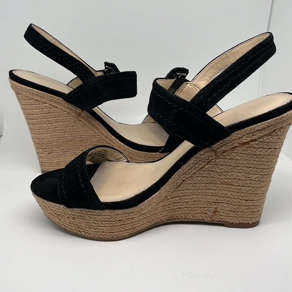 Marc Fisher Hippie 2 Black Suede Espadrille Boho Wedge Heel Sandals Size 8M - Picture 7 of 10
